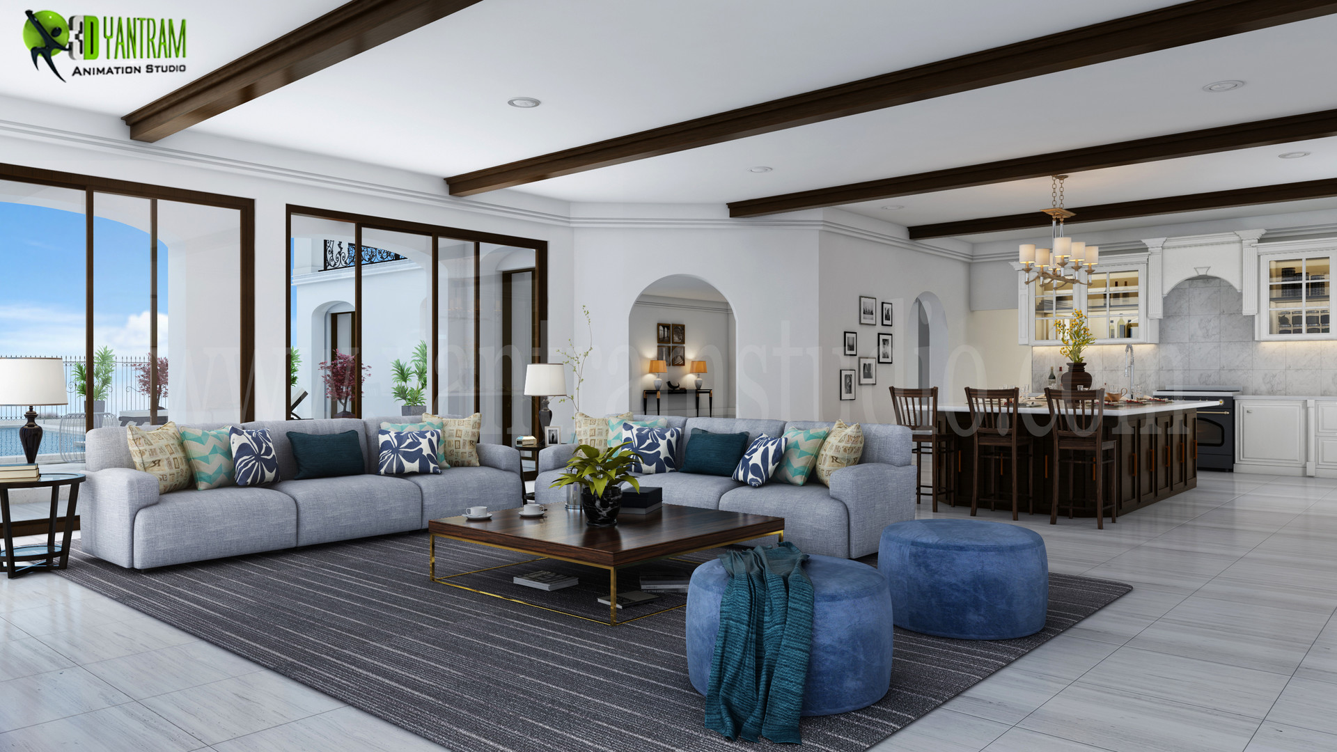 ArtStation Modern 3D Living Room And Kitchen Design Chicago