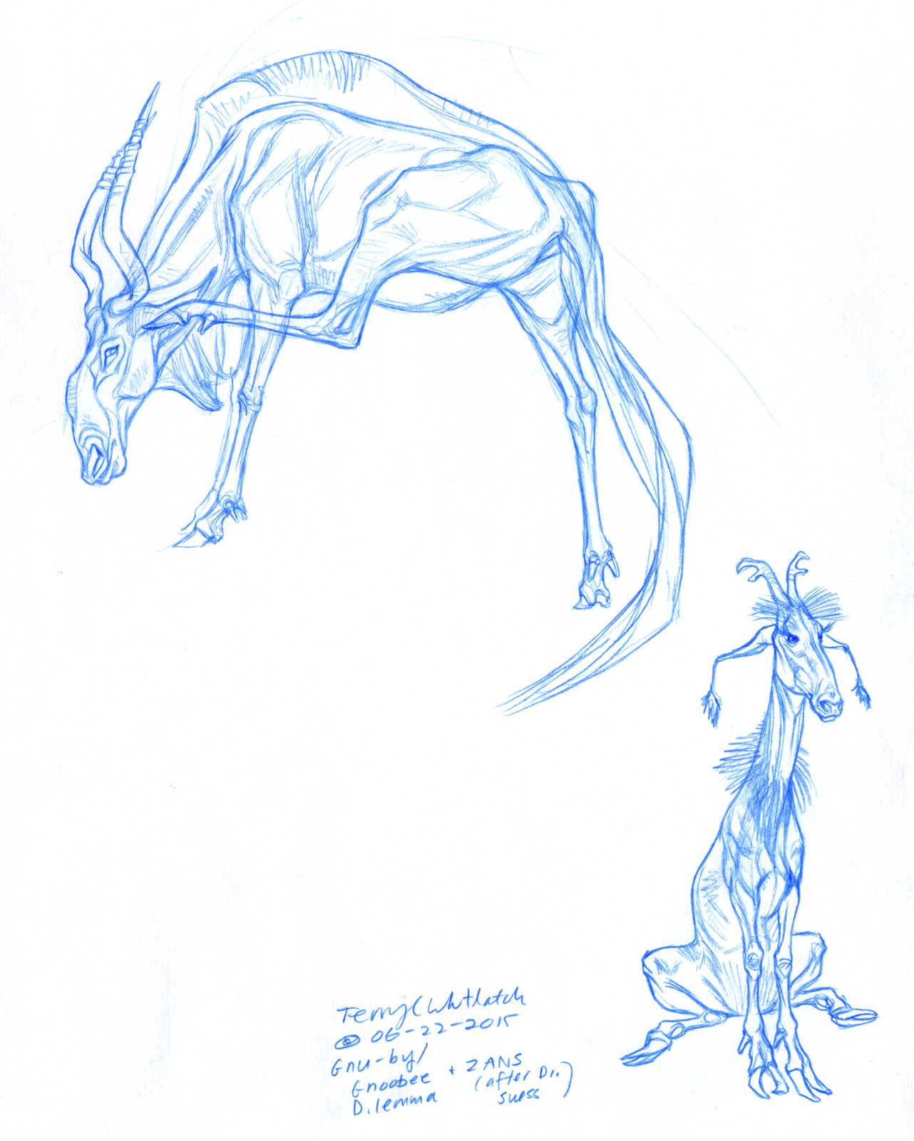 Creature Design step 1--the Gack, after Dr. Suess