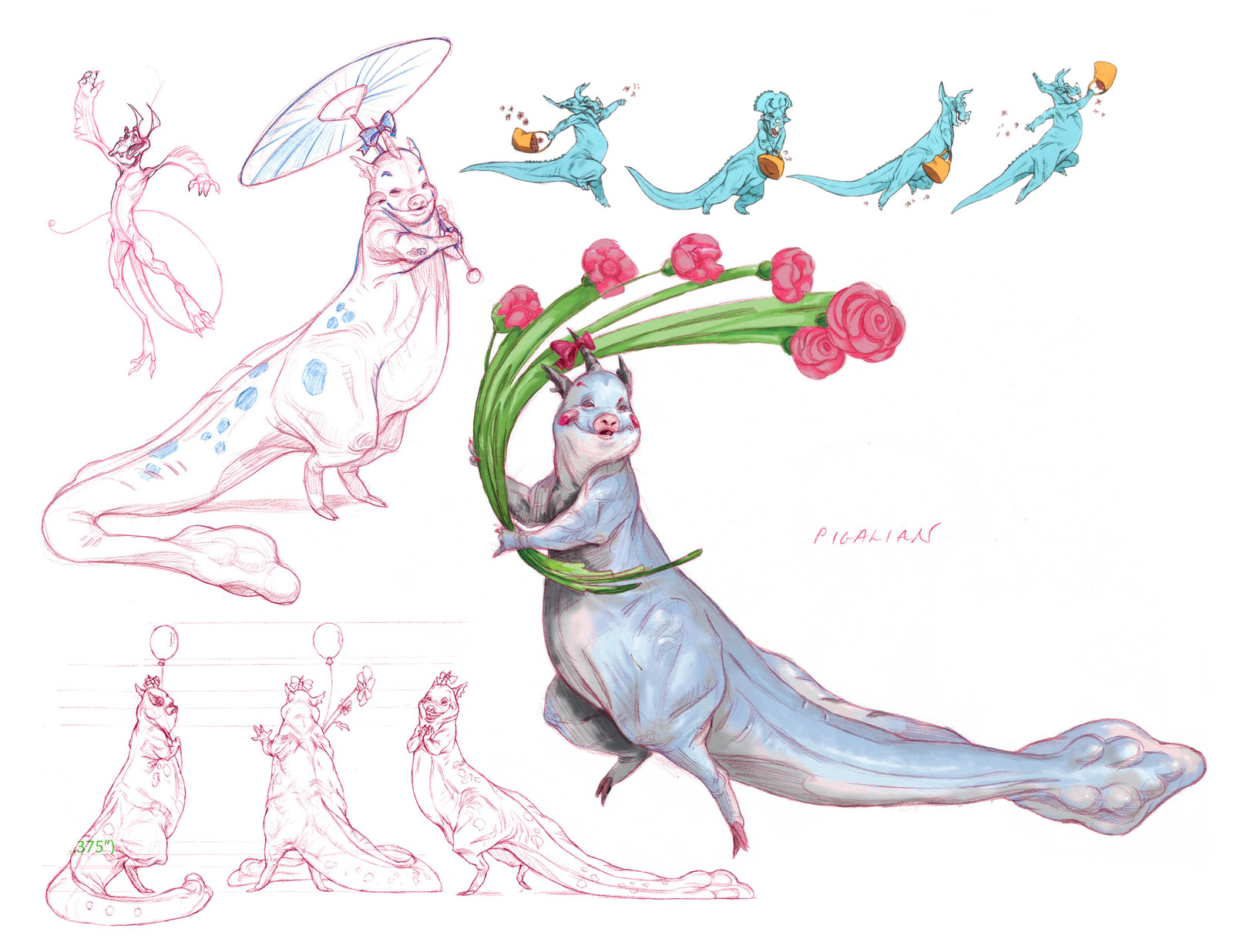 Pigalia model sheet  with Trixiceratops key animation