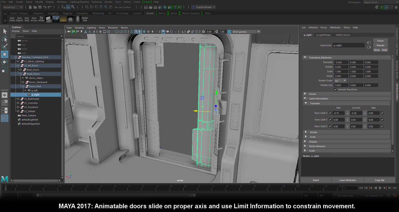 Maya 2017 version constraints for animating the small doors