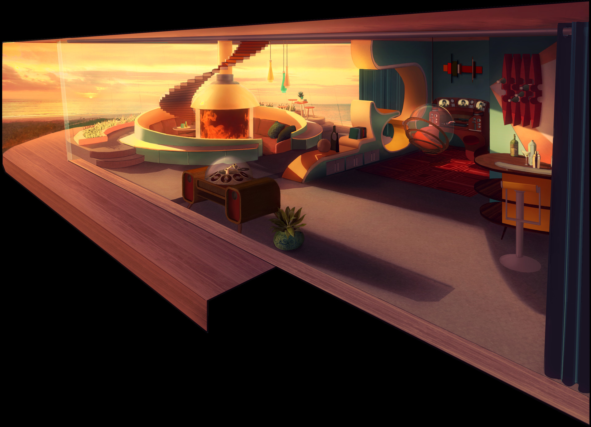 Artstation Retrofuturistic 1950s Living Room Christina P Myrvold