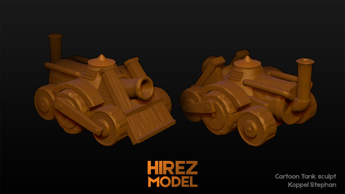 High resolution sculpting done in zbrush (first edition, after this step I decided to add additional gun turret)