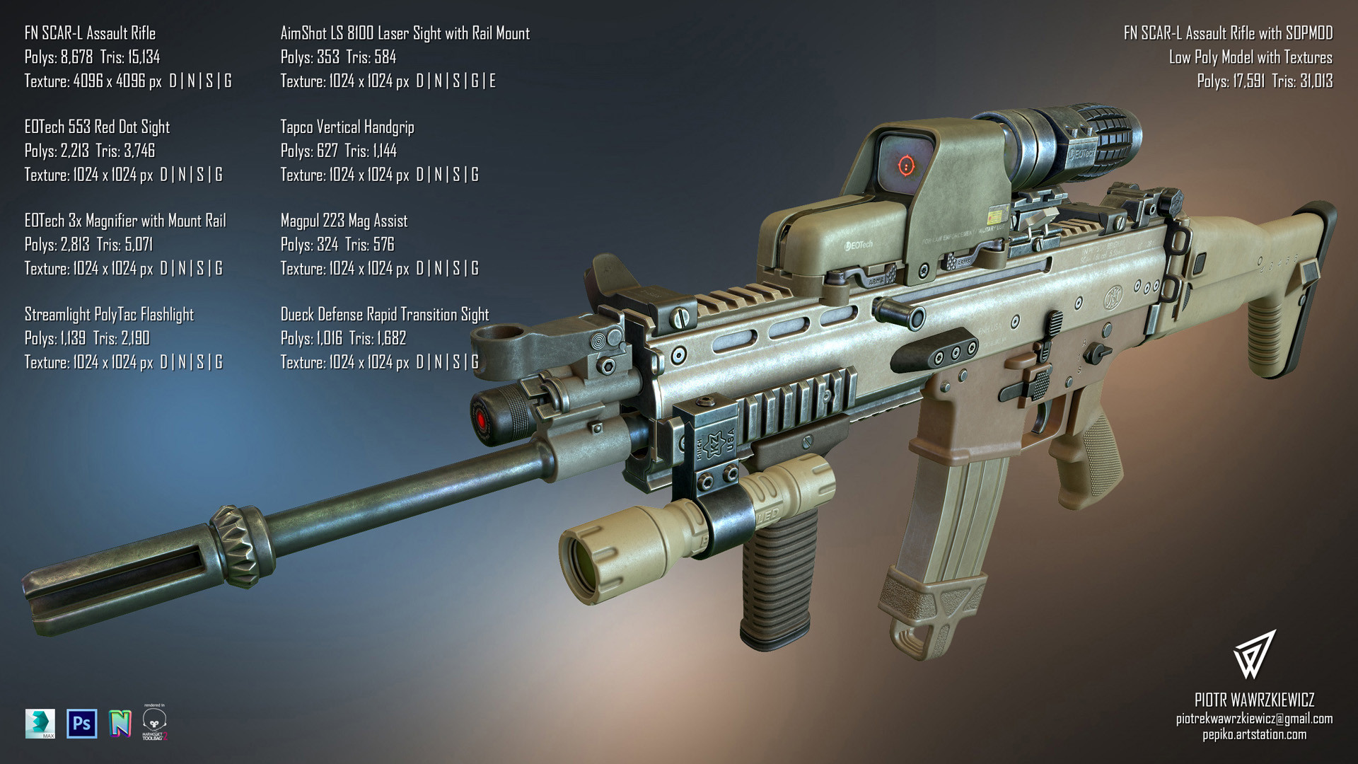 Artstation Fn Scar L Assault Rifle Wirh Sopmod Piotr