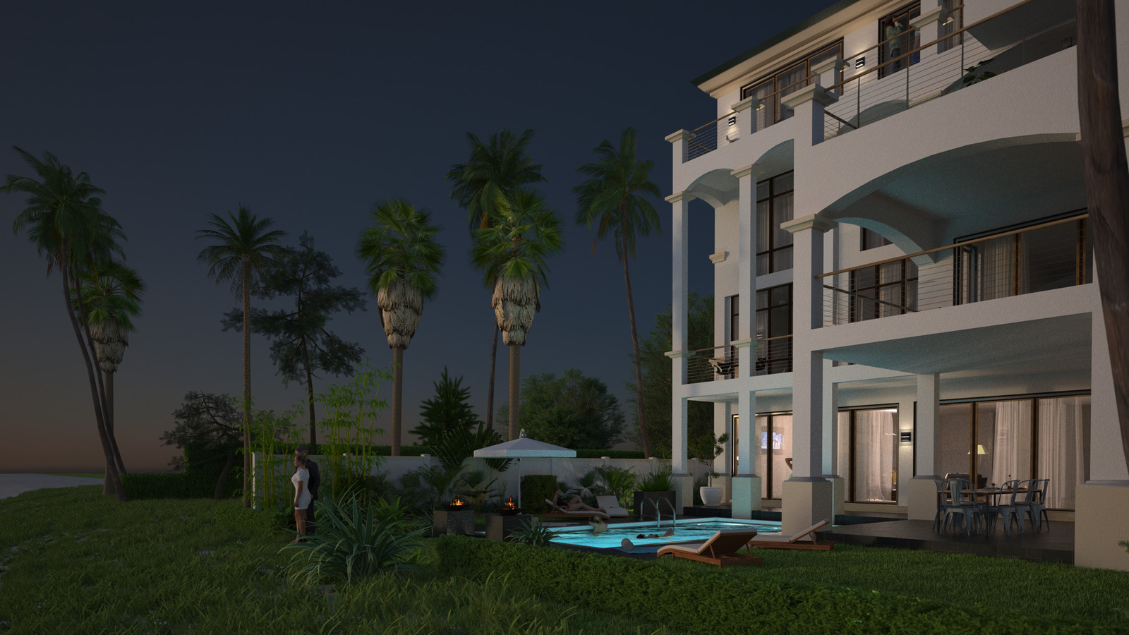 SketchUp + Thea Render 
Seagrove Beach House:
Back Garden 02 2pt Studio Night A
1920 × 1080 Presto MC Bucket
