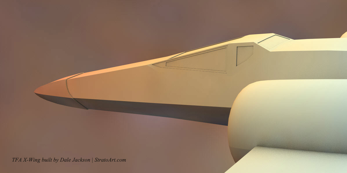 3: In Cinema 4D, I start shaping the nose and engine area using box primitives and cylinders, shaped to fit the profile drawings I created.
