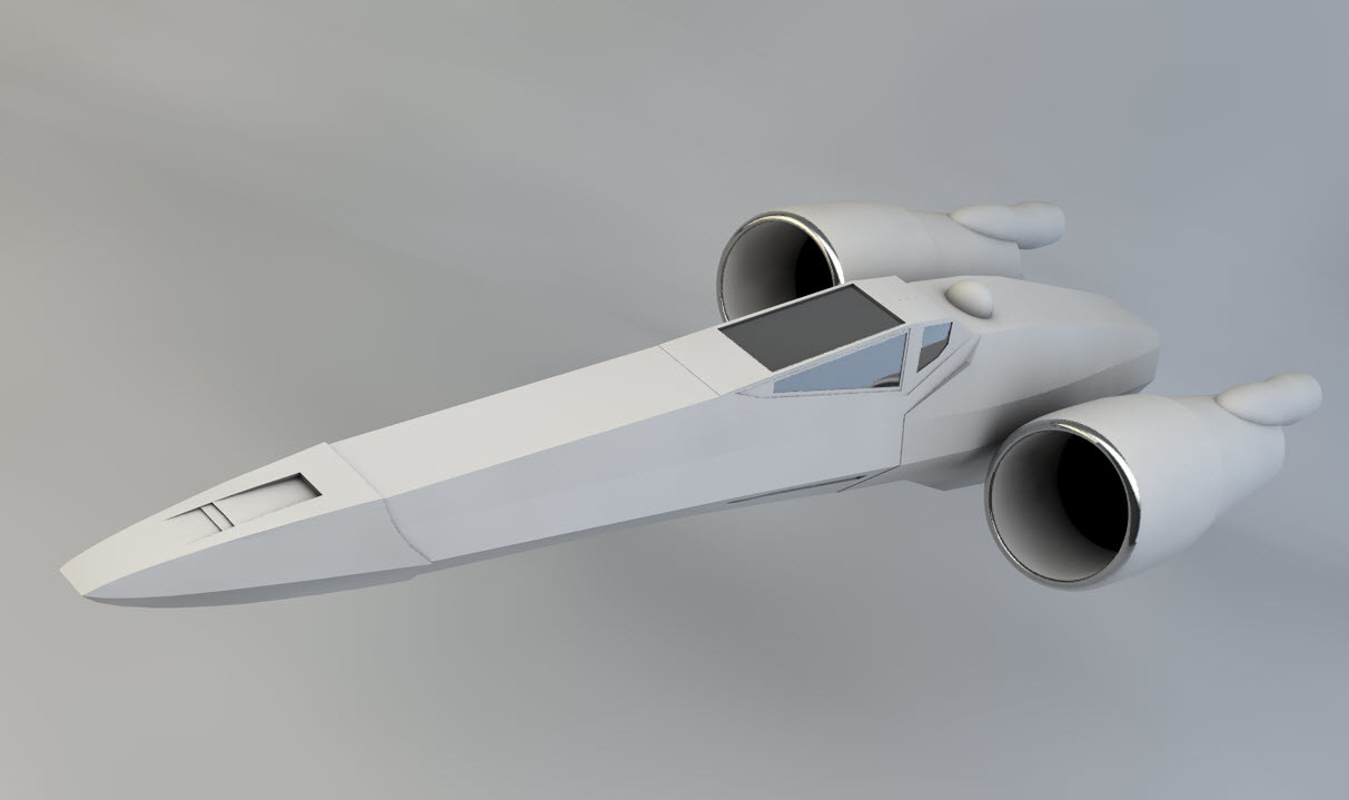 10-I decided to go with an all grey "clay" look as it was easier to see contours. I've already applied some metal material to the "inlets" for lack of a better term, which really aren't inlets, but that's a whole 'nother story.