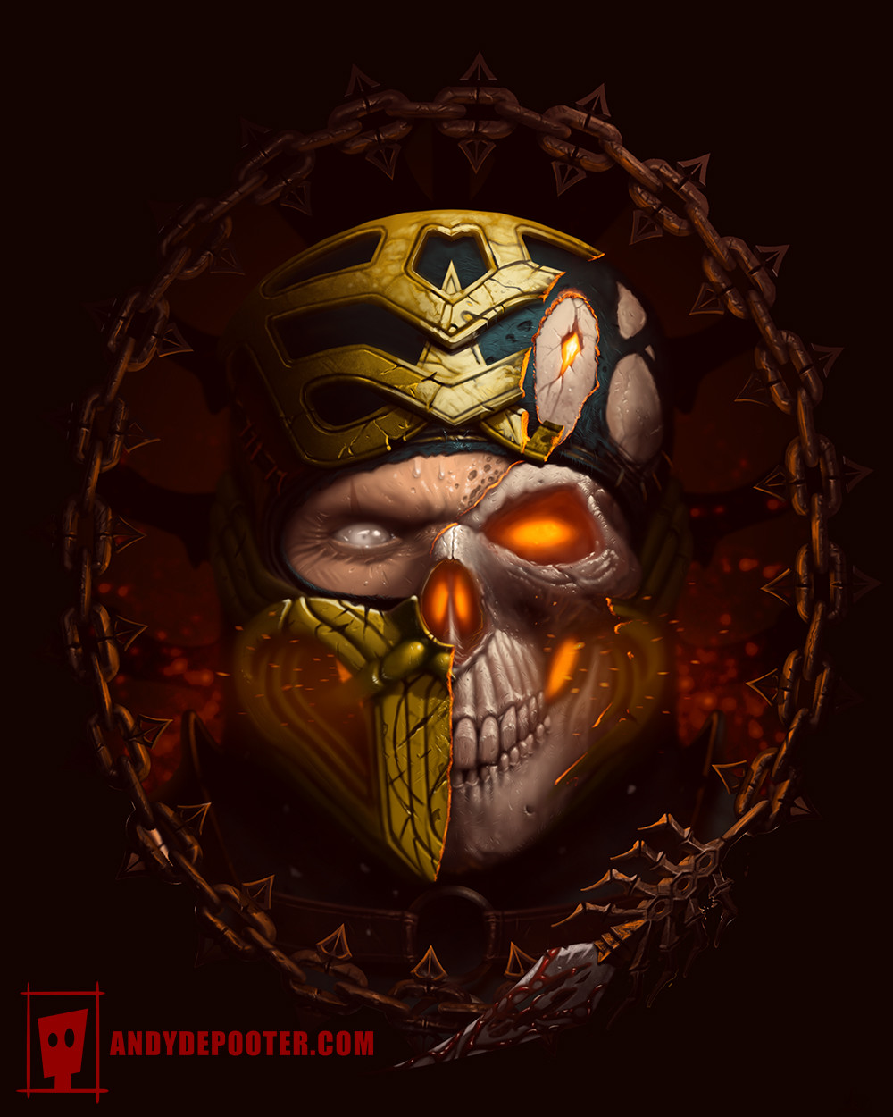scorpion mortal kombat skull face