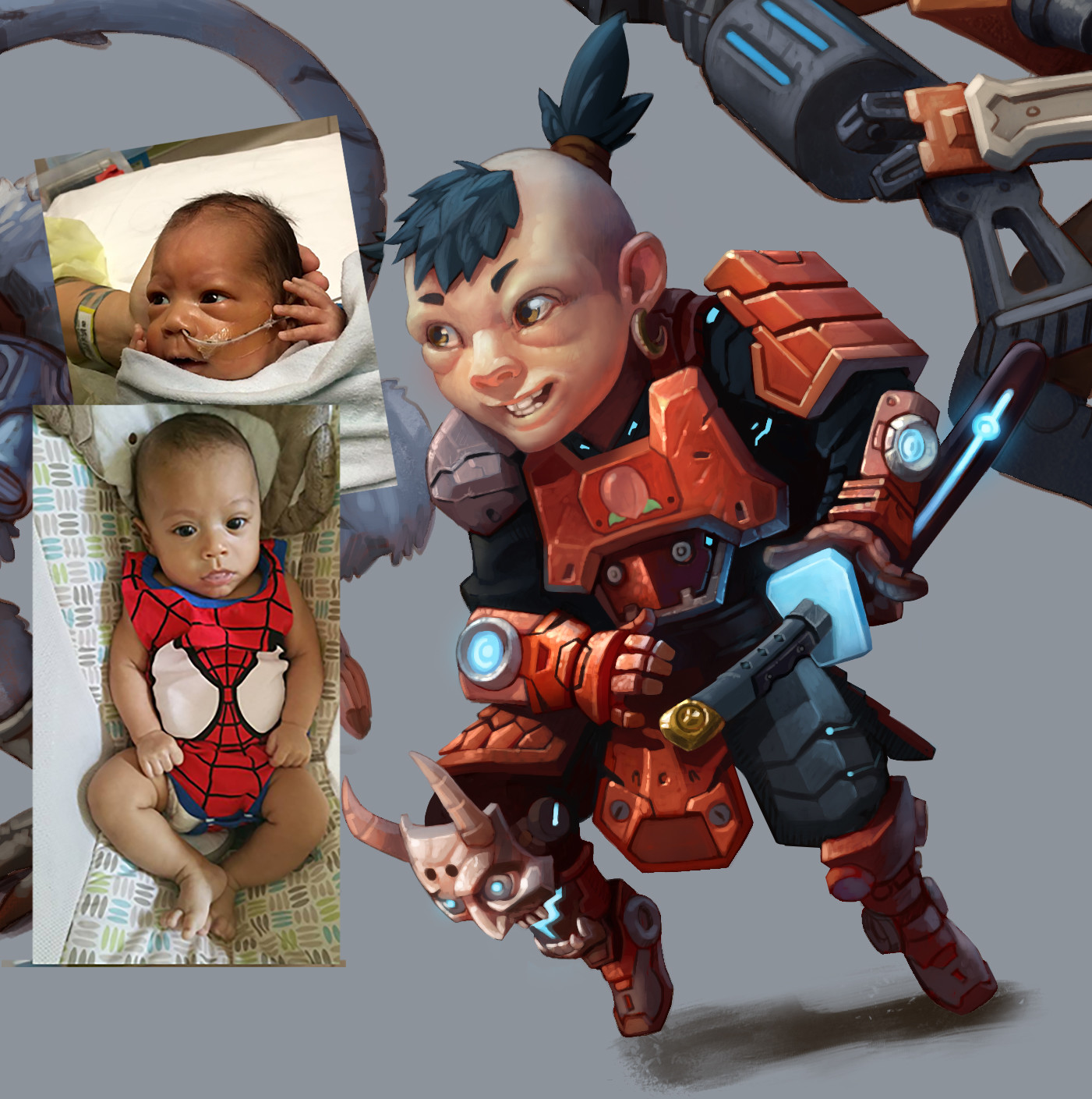 Update of Momotaro next to my reference/muse my son Liam. Hes so cute!