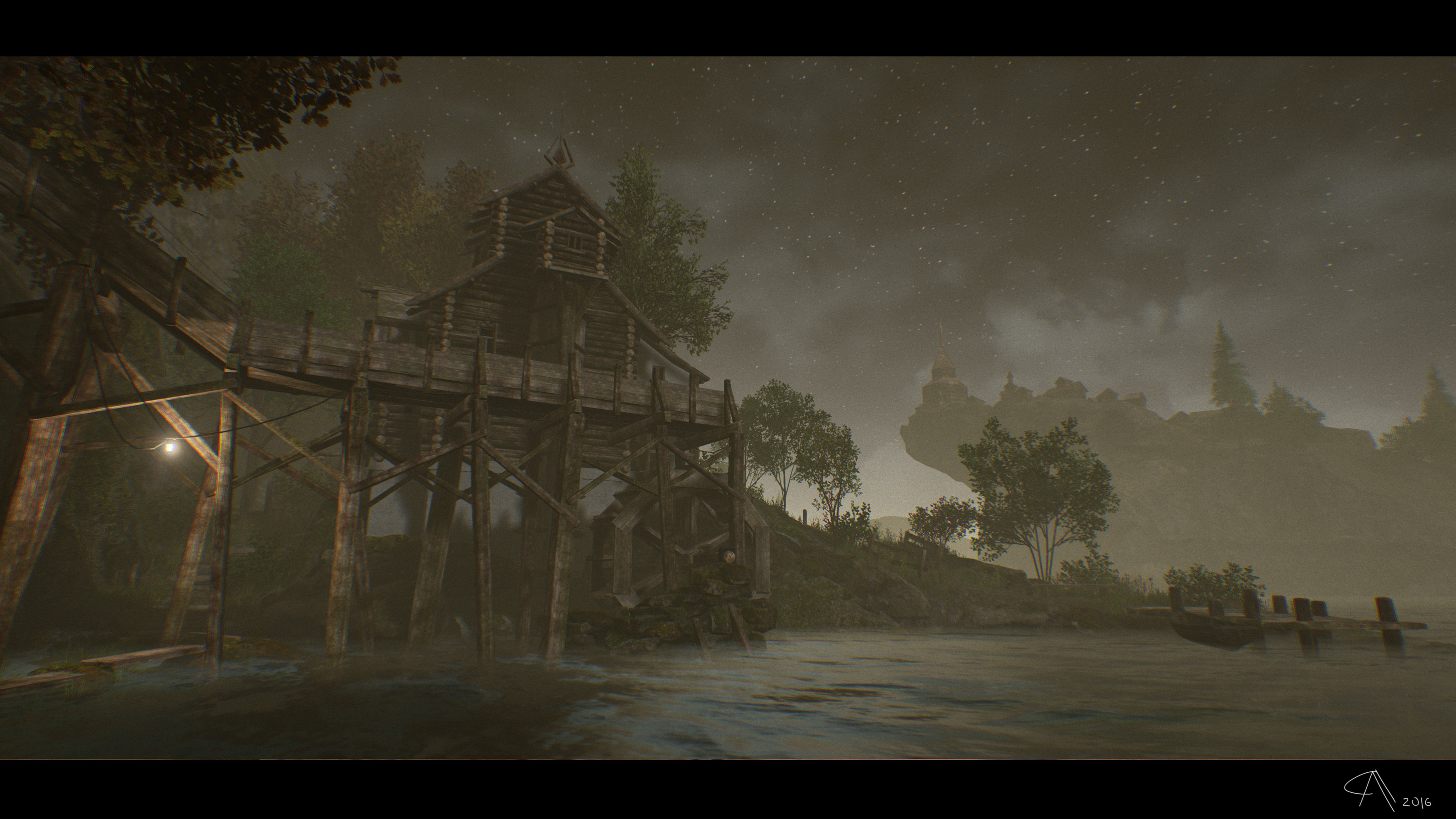 Water mill. Night