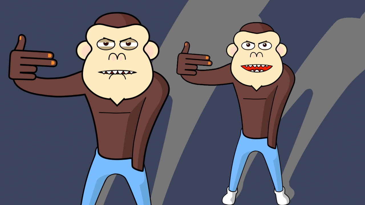 The second Monkey is vector drawn in Illustrator and it is animated with After Effects. It is stylised to be more minimalistic and unified with smooth movements.