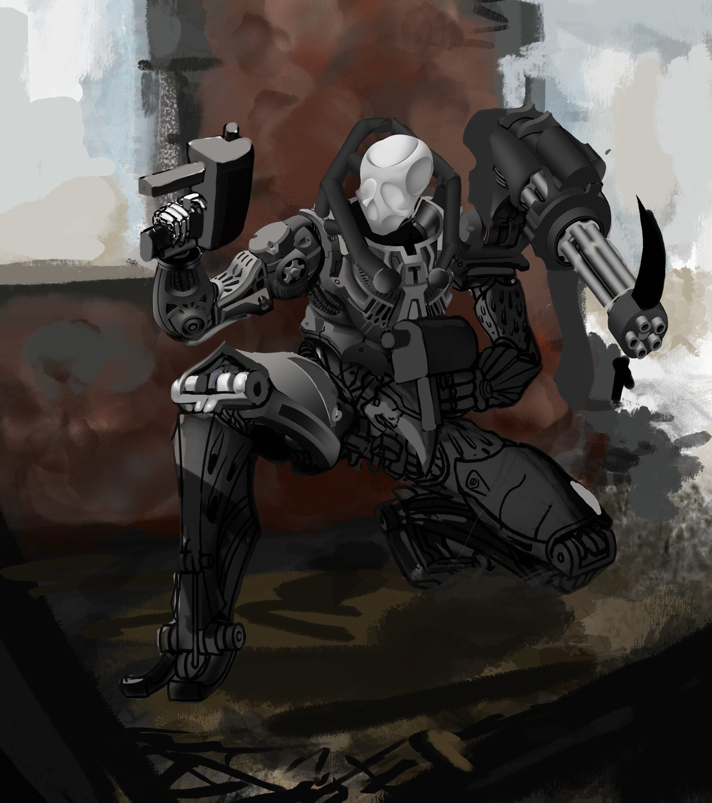 Was hard to say goodbye to the scythe shaped machine gun,but after placing the wall in the right place, y realized how much of a nuinsance would such long weapon be in narrow places