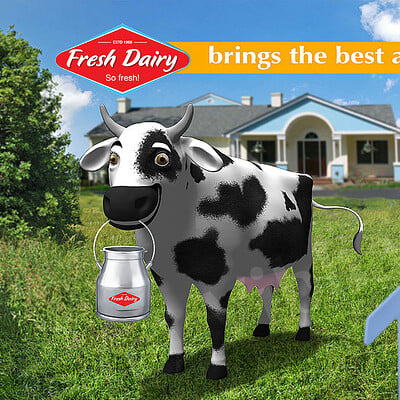 Vibhas virwani fresh dairy cow mascot ugandan boy and final billboard image 3d zbrush by vibhas virwani