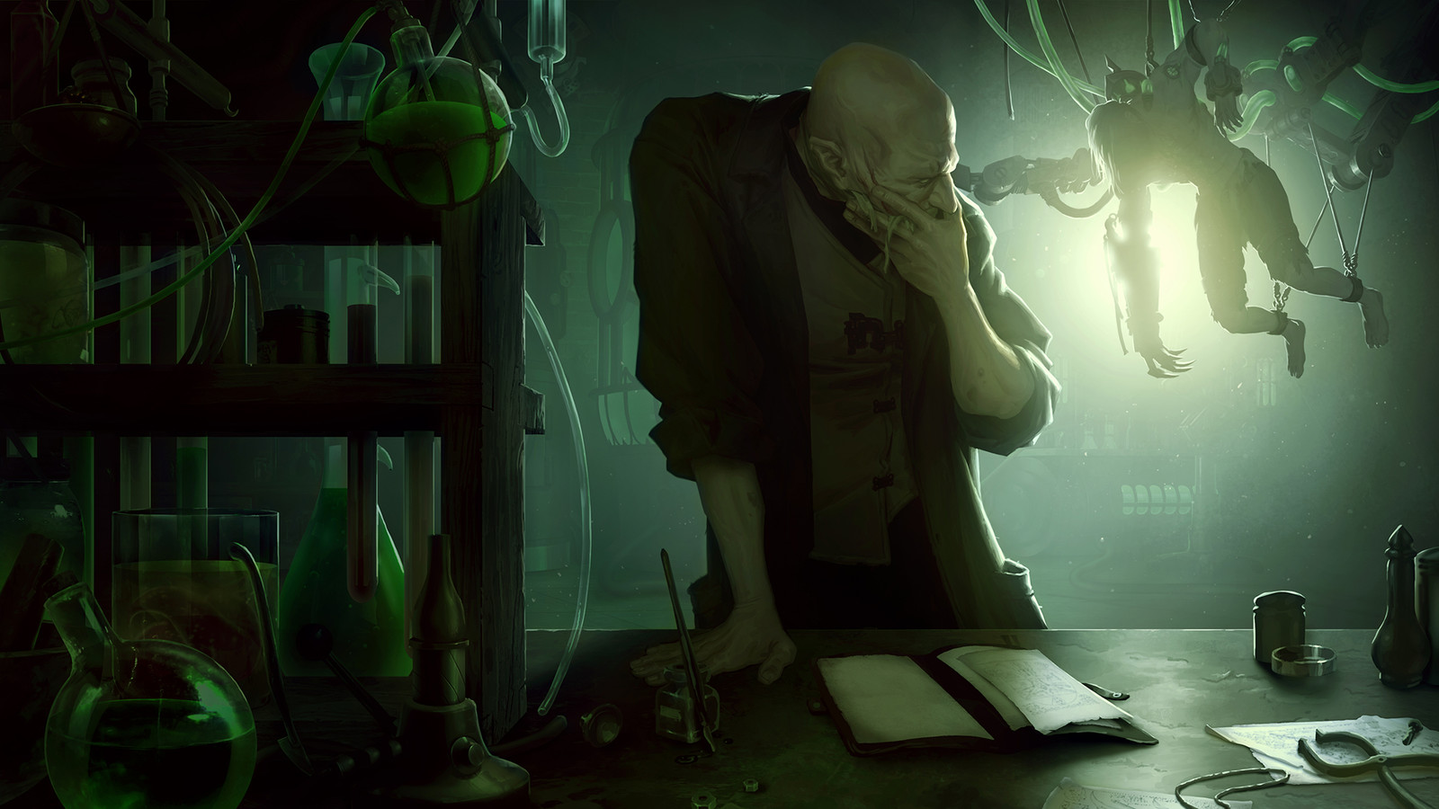 Singed in a backroom of his lab, (c) Riot Games
