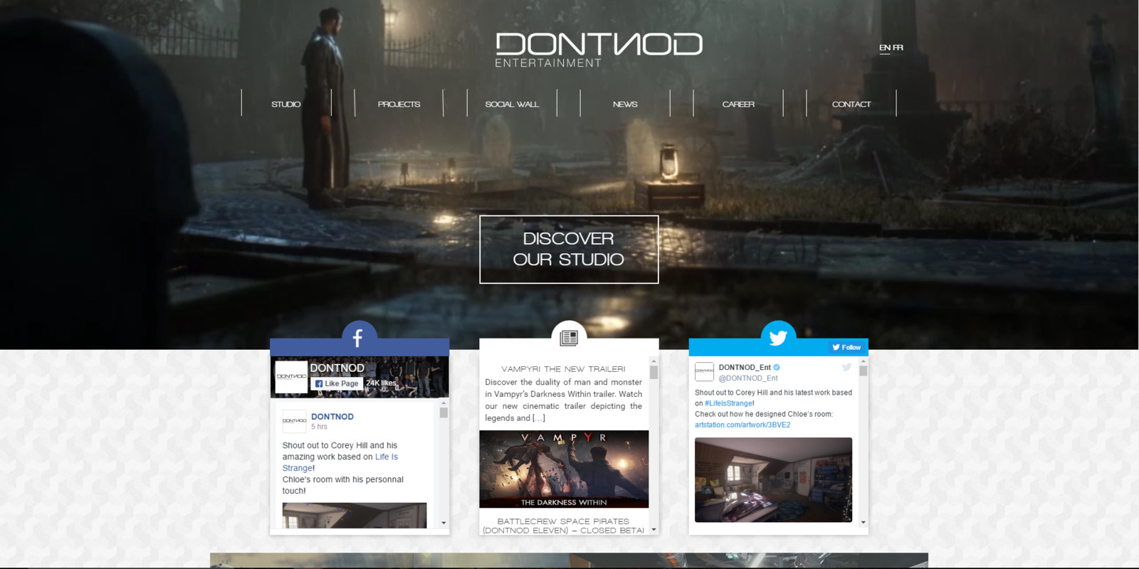 Featured on DONTNOD's Front Page with Social Media Link to Twitter. (Creators of Life is Strange.)