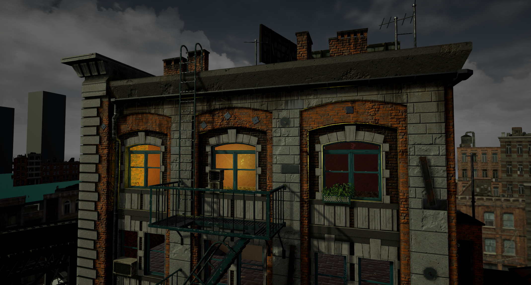 Early ingame render of the top facade ofthe main building