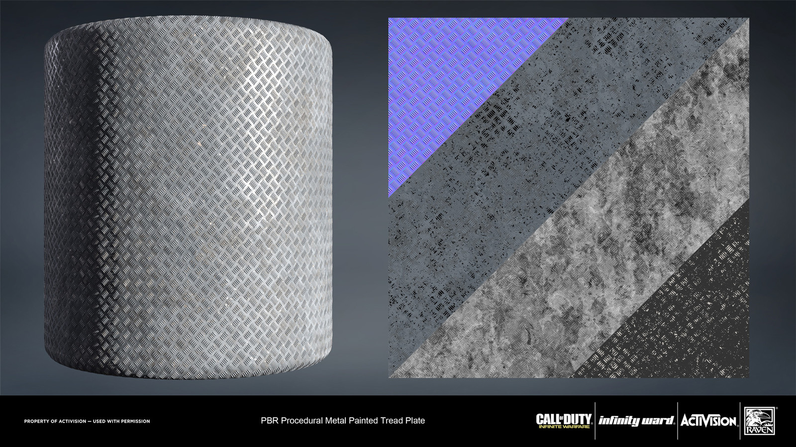 Metal painted treadplate material. Created entirely in Substance Designer.