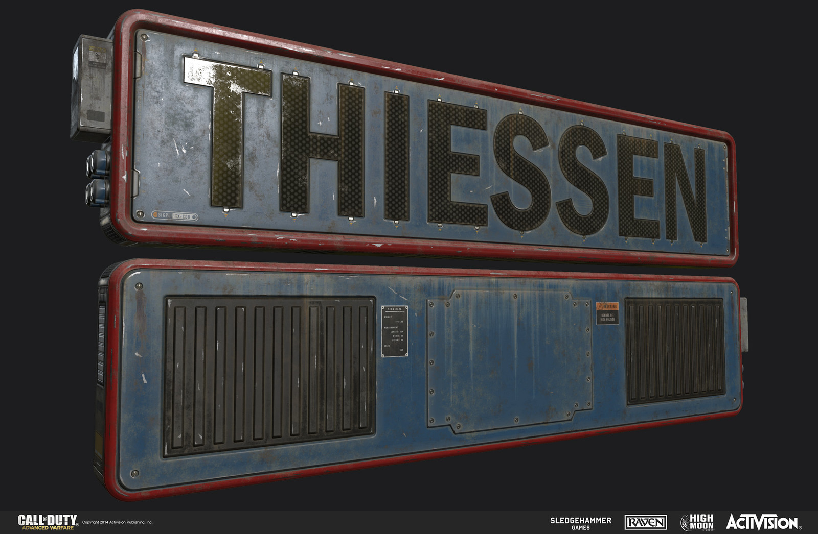 Created "Thiessen Sign" for the "Chop Shop" map. Created with Maya, Photoshop, and Quixel Suite. 