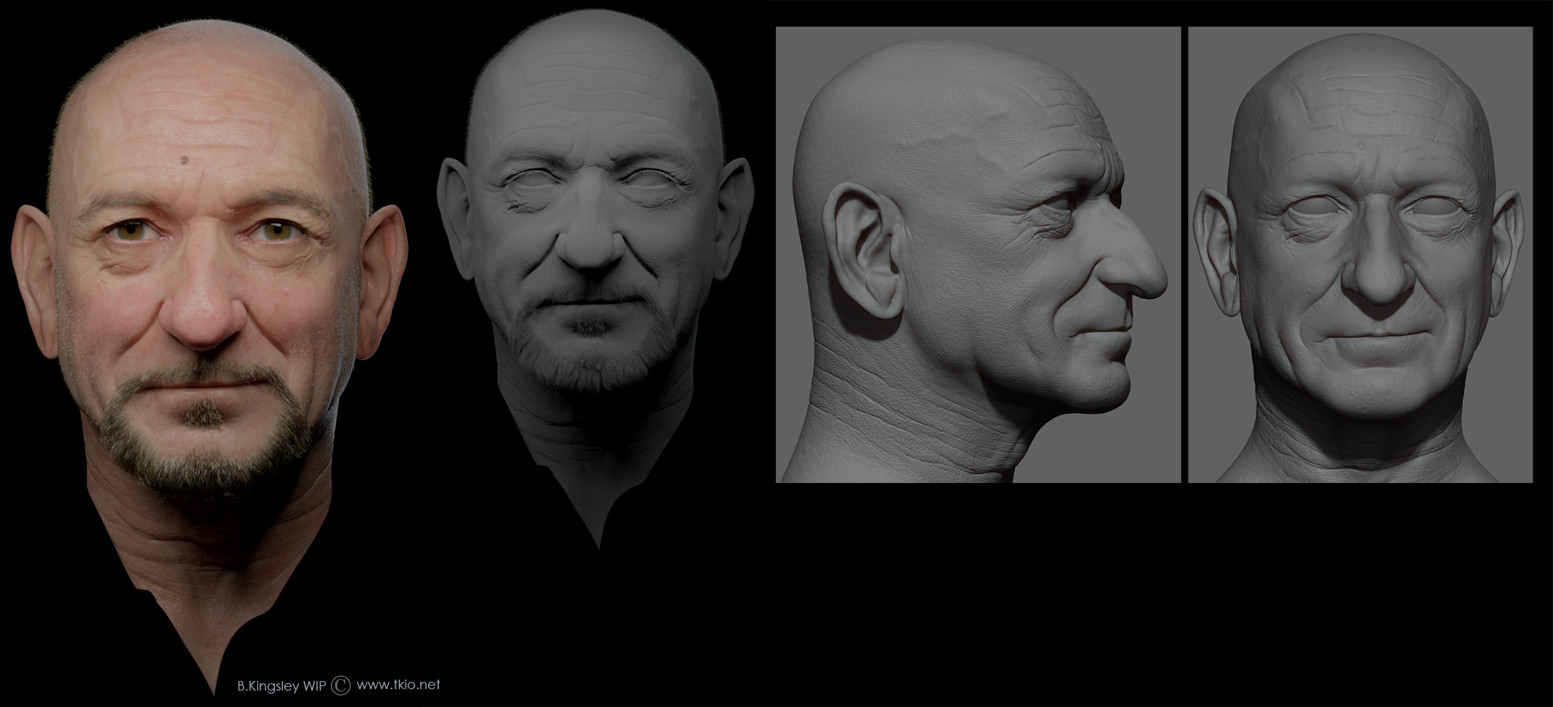 Updated a little bit and added gray render and Zbrush views.