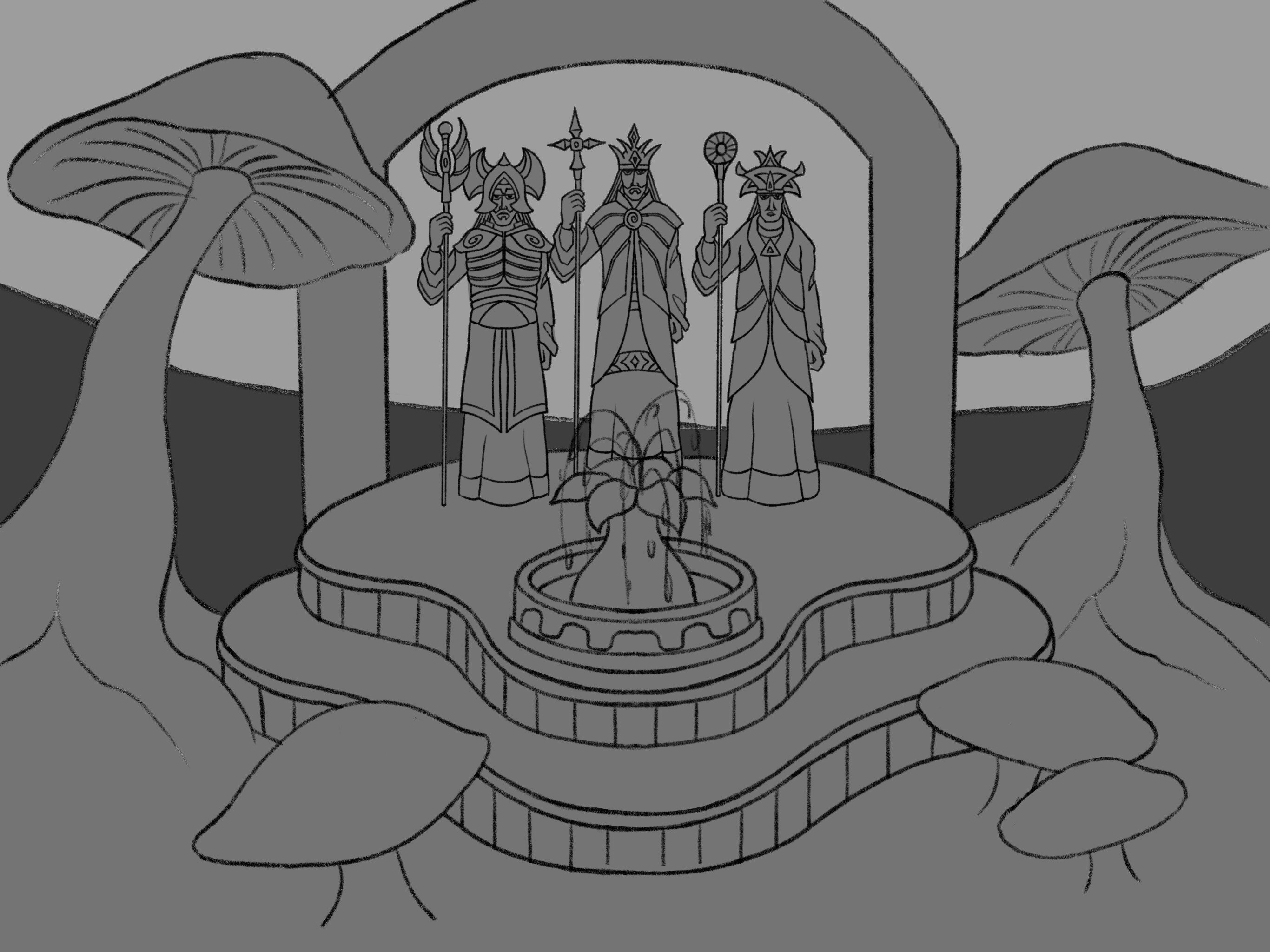 Statues Courtyard Sketch