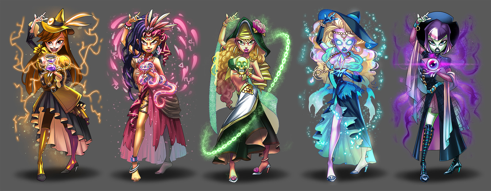 All five pre-evolution Witches
