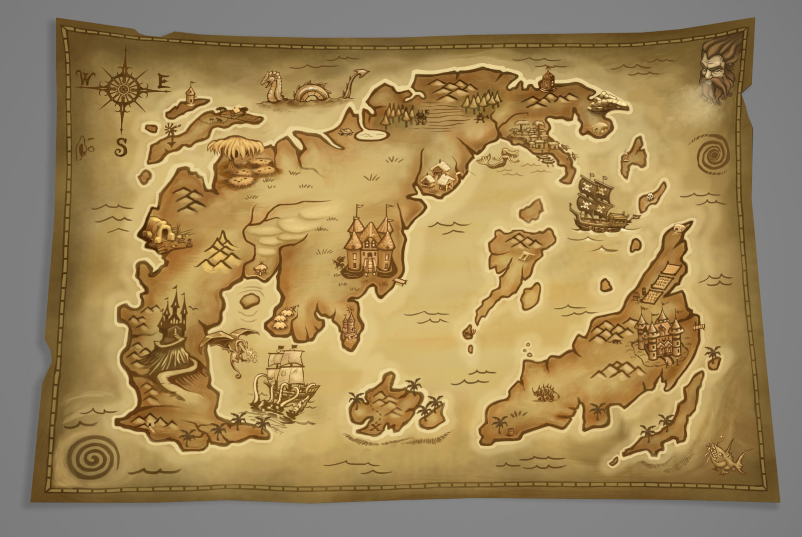 Old-style map fun. I love those old sepia-toned maps where people barely understood the world they were exploring.