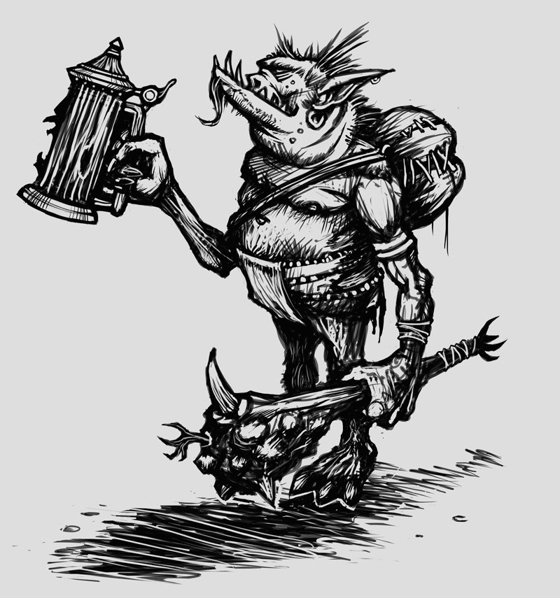 Goblin with Ale and Mace. 