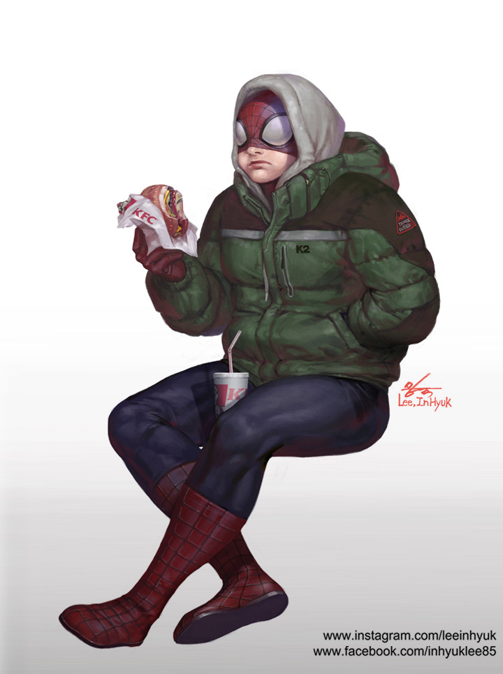 Spidey eating a Burger