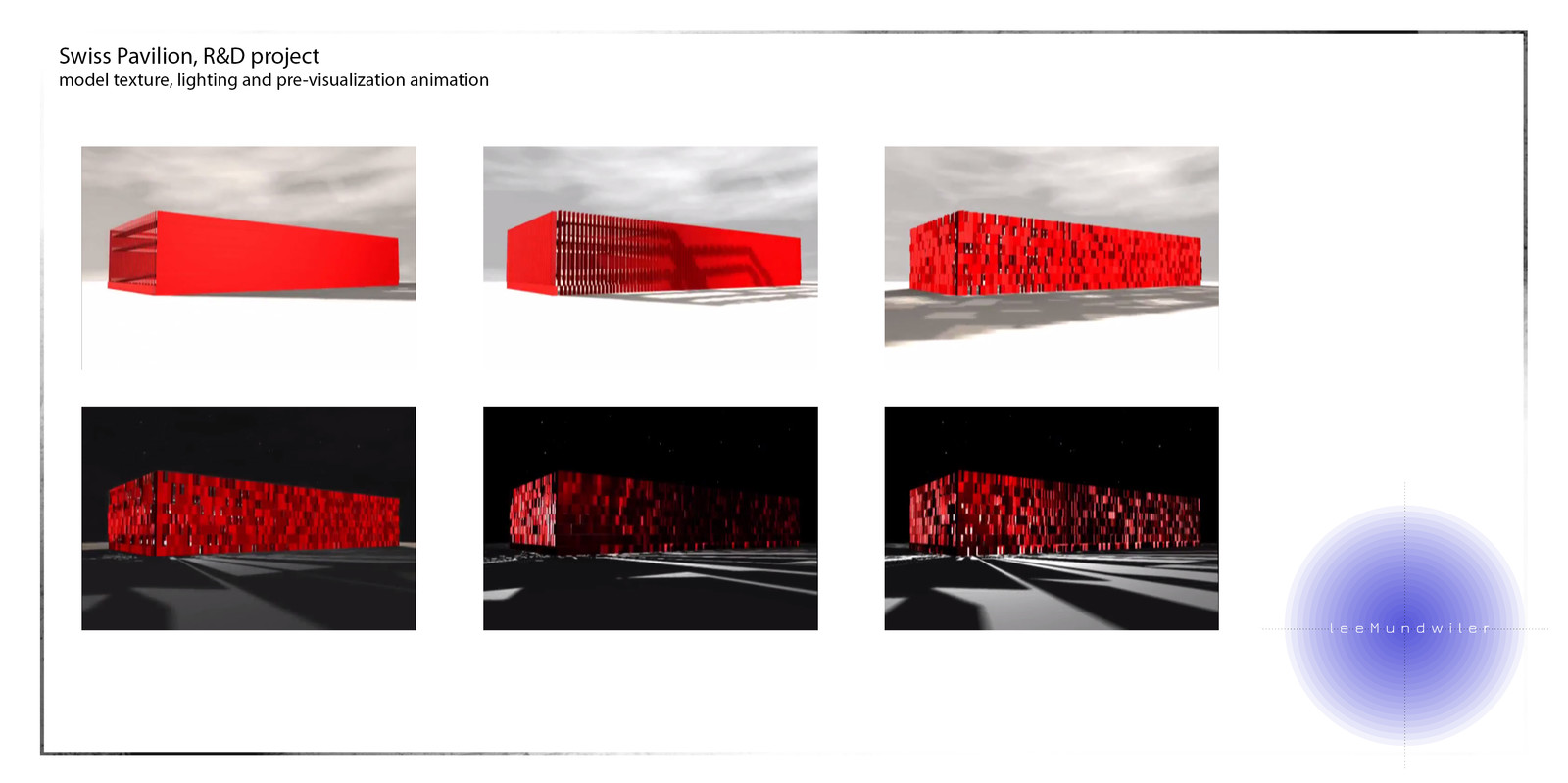 Swiss Pavilion proposal:  Model, texture, lighting and animation
