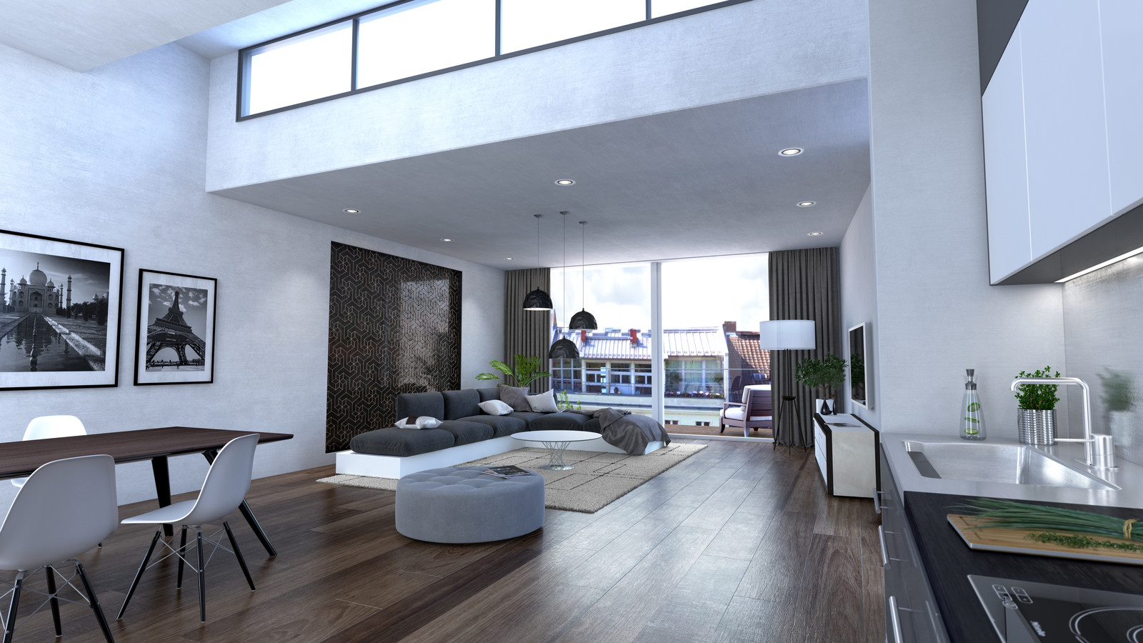 Living room and kitchen