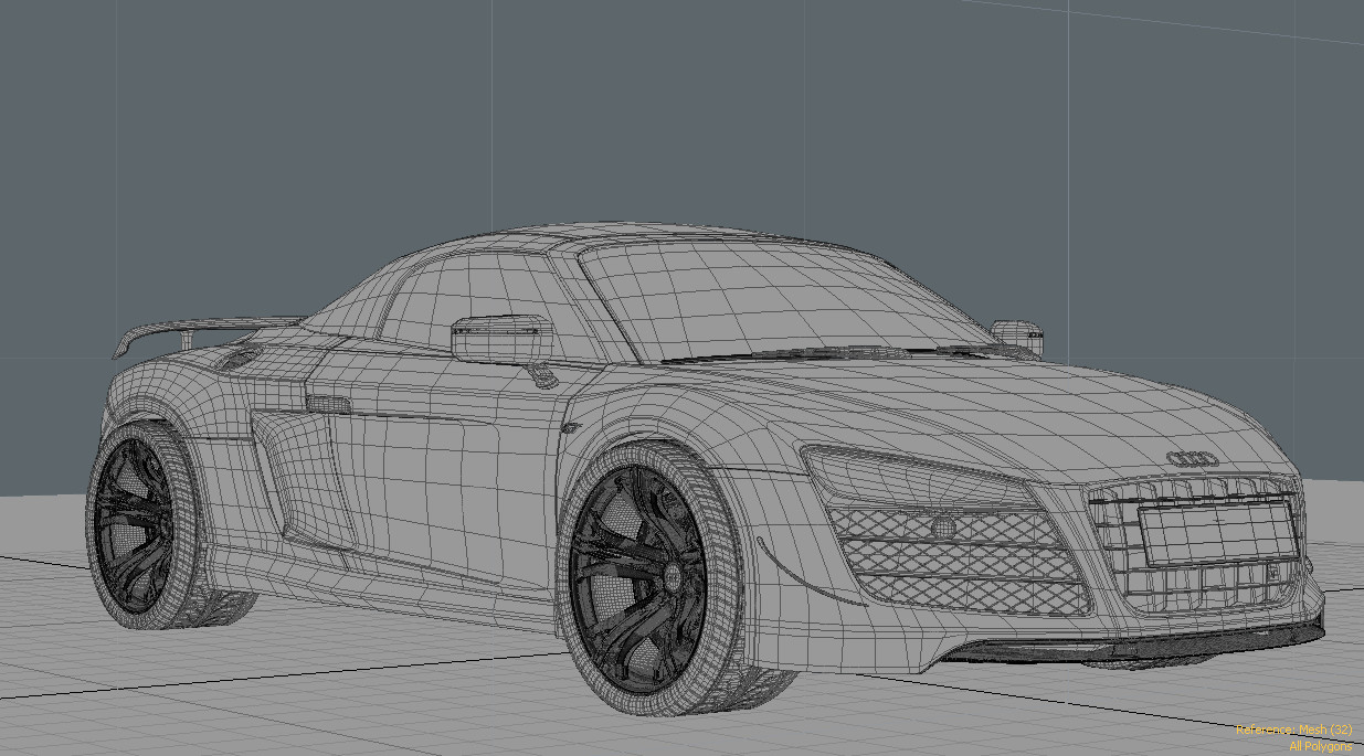 Audi R8 modelling. Front wire frame View.