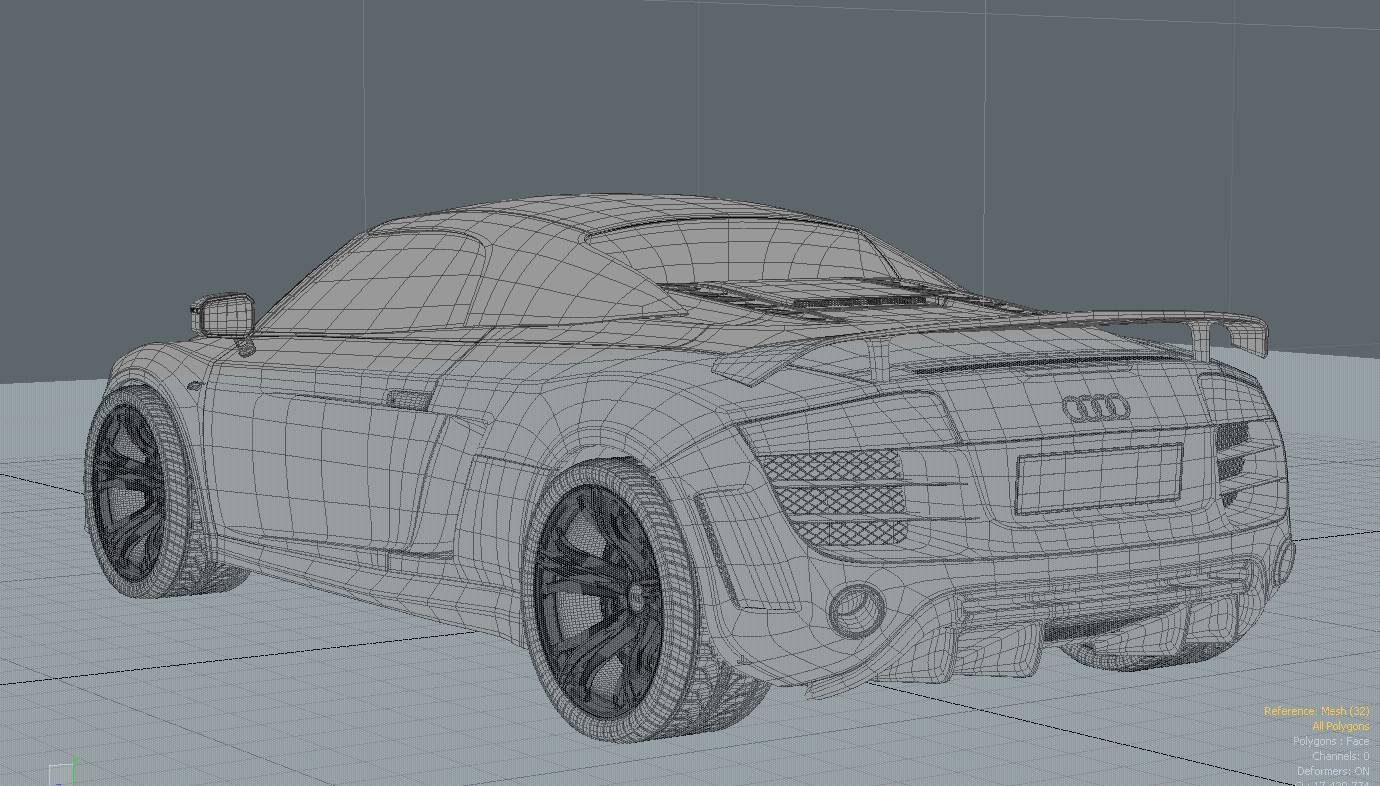 Audi R8 modelling. Rear Wire frame View.