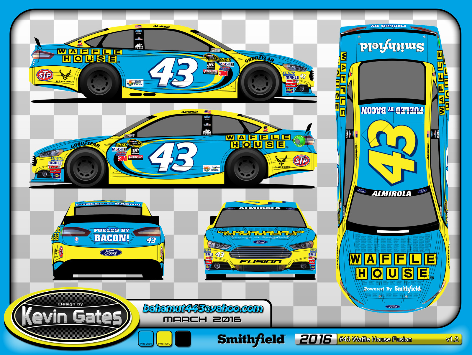 Original vector art of the 2016 #43 Waffle House Ford Fusion