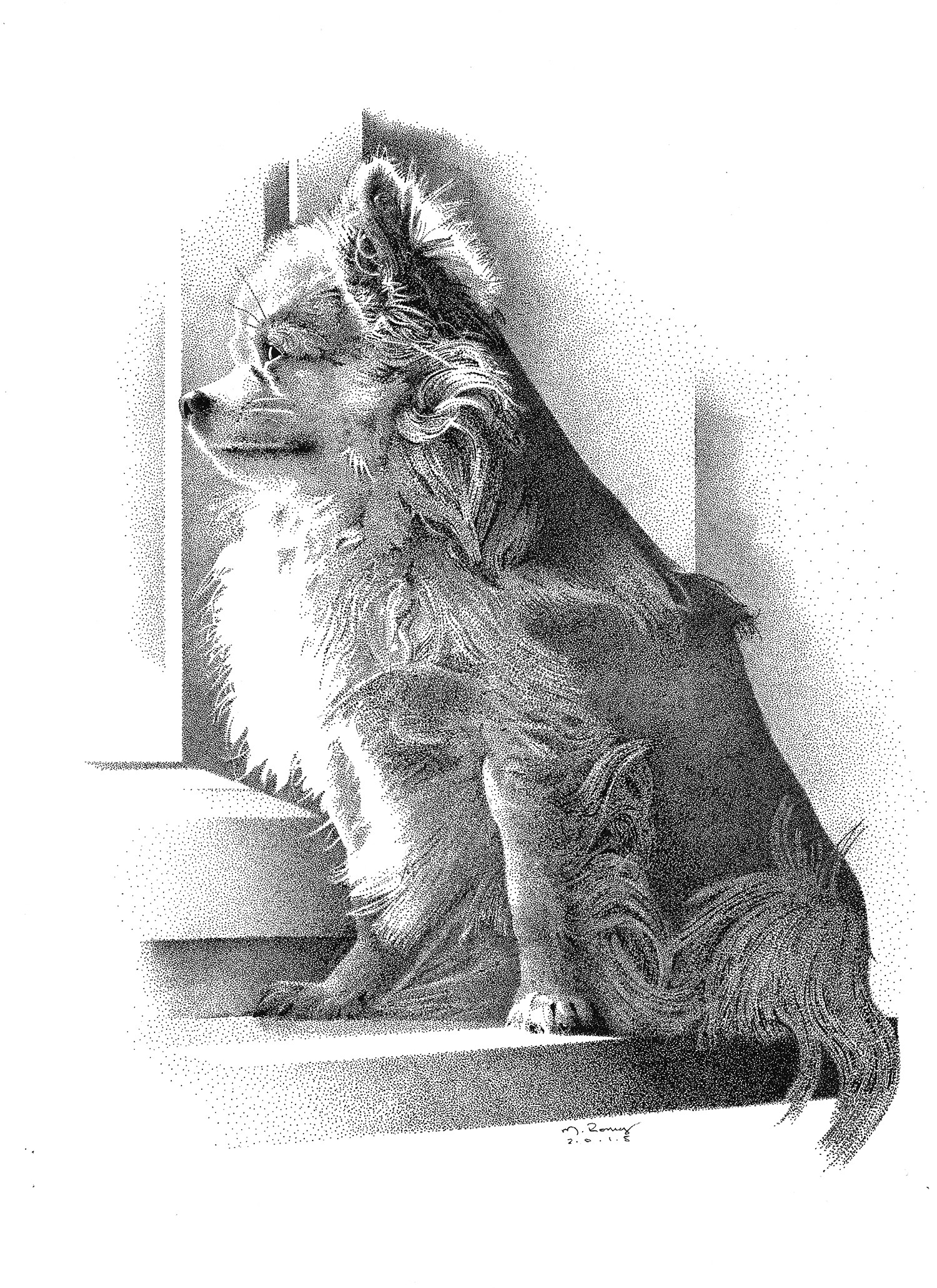 Pointillism Black And White Dog