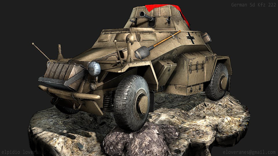 Sd Kfz 222:  Light armoured vehicle used in World War 2 by German forces.