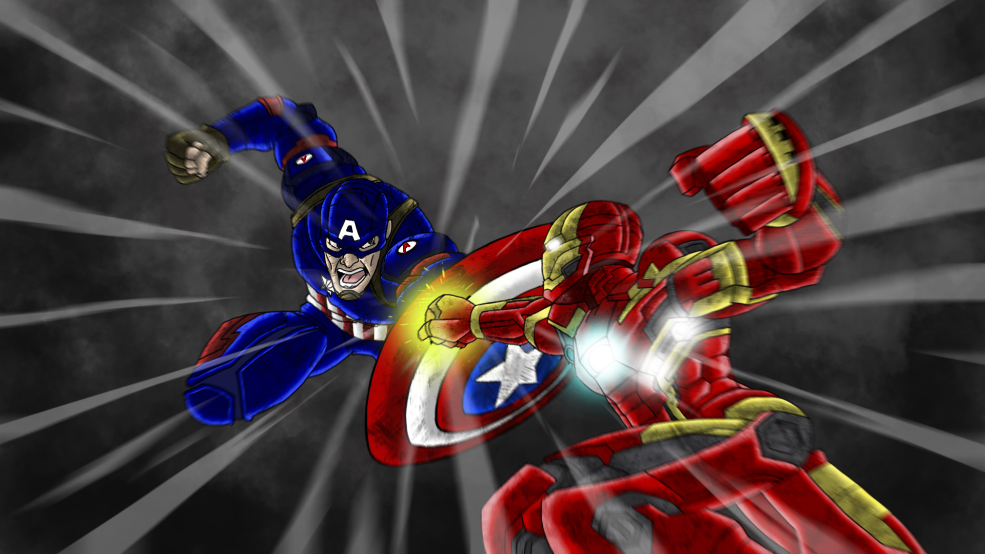 Daily Cartoon Drawings - Drawing Iron Man vs Captain America Part 2