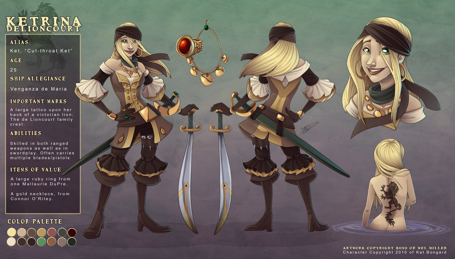 Commissioned Character Sheet for Kat Bongard.