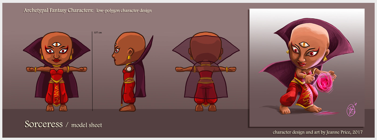 Sorceress model sheet and key art.