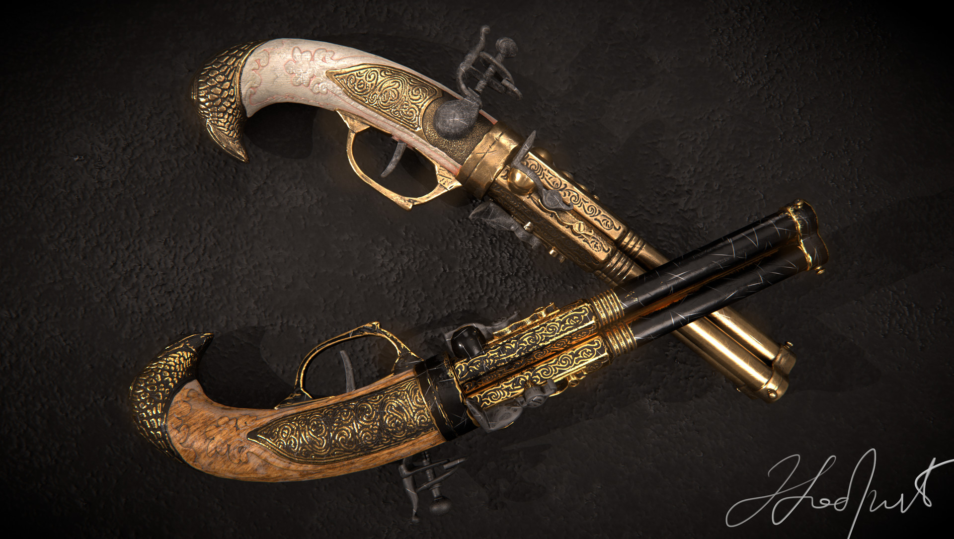 ArtStation - Low Poly Flintlock Pistols