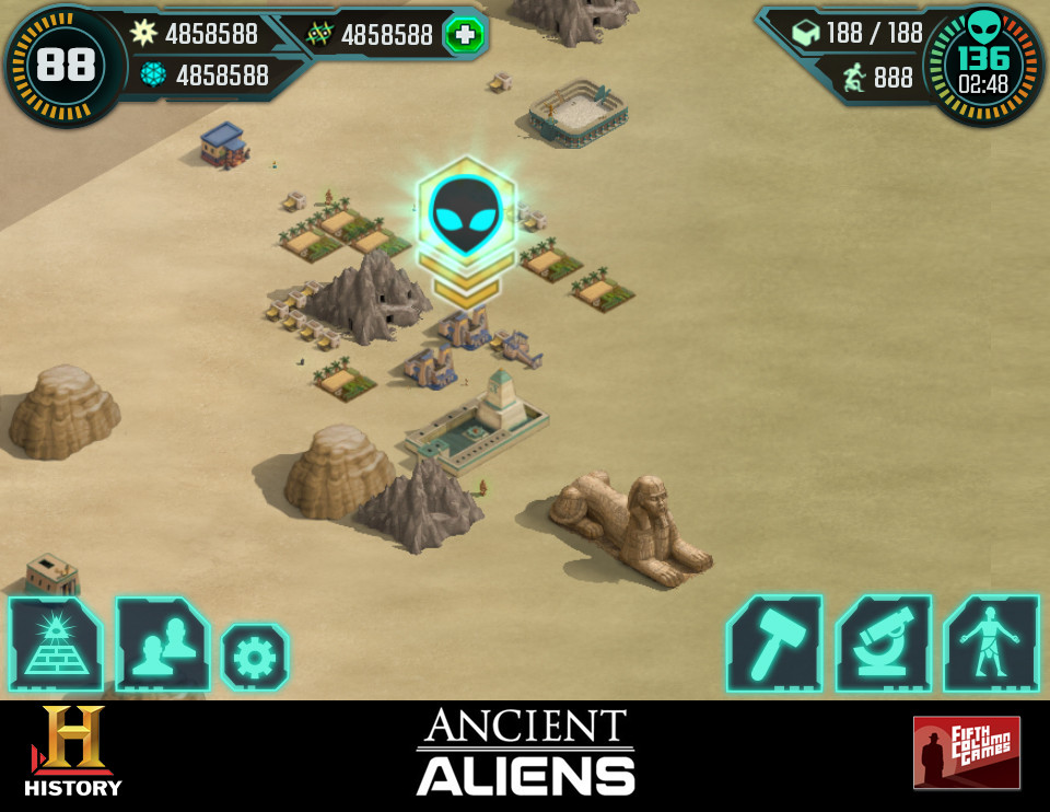 Ancient Aliens: The Game - HUD

I had a pleasure working on Ancient Aliens : The Game. Everyone at A and E was terrific to work with, as well as my friends at 5th Column games who developed the title. 