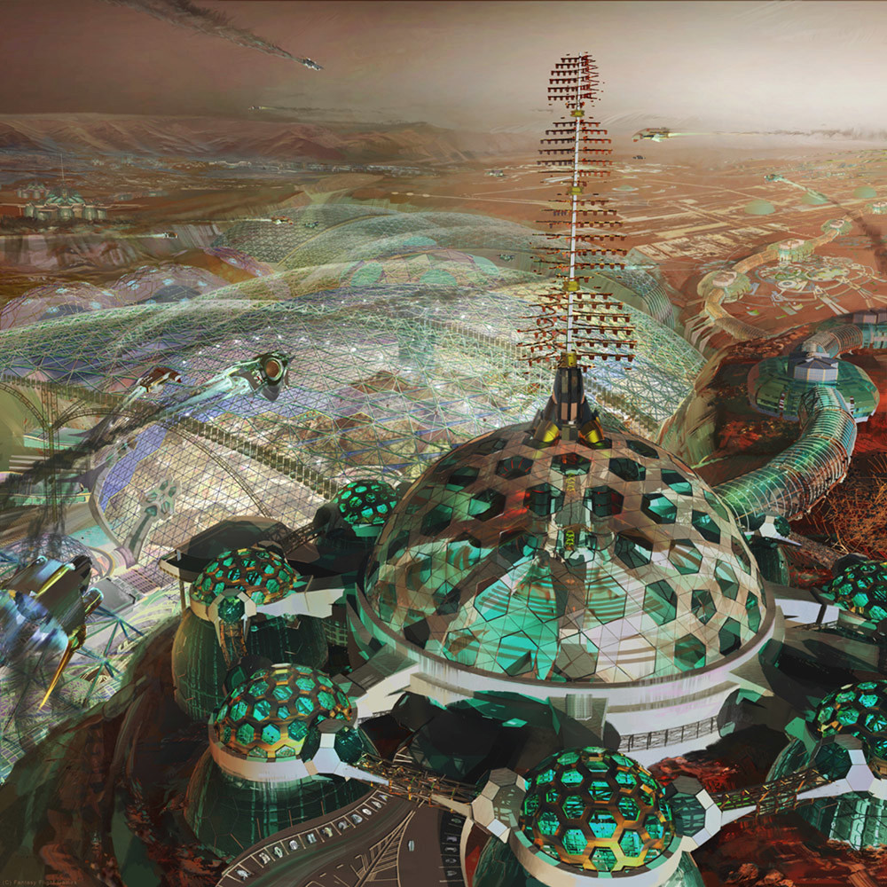 A design for "Bradbury" - a large colony hub for the Android Netrunner Universe (2014)