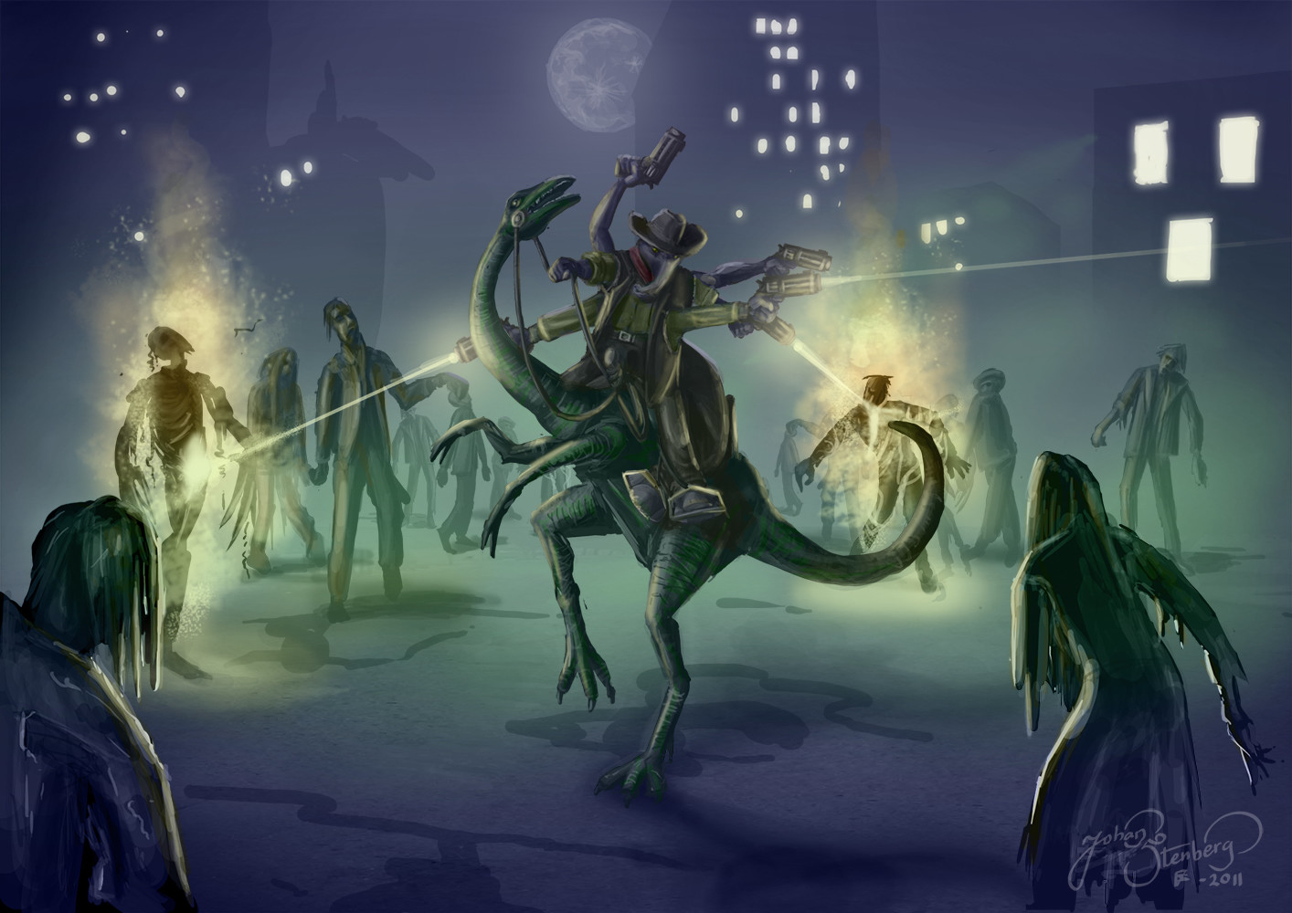 Artstation Zombie Killing Dinosaur Riding Alien Cowboy Johan Liewendahl