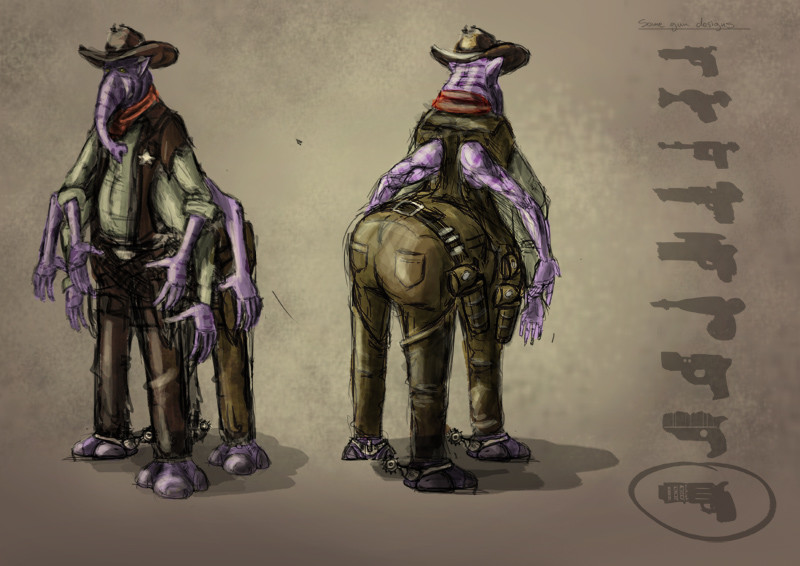 Artstation Zombie Killing Dinosaur Riding Alien Cowboy Johan Liewendahl