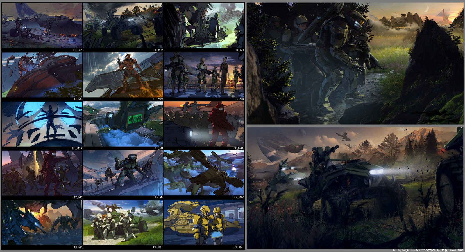 Sketches for the Campaign loading screens. Then someone much talented painted over them.