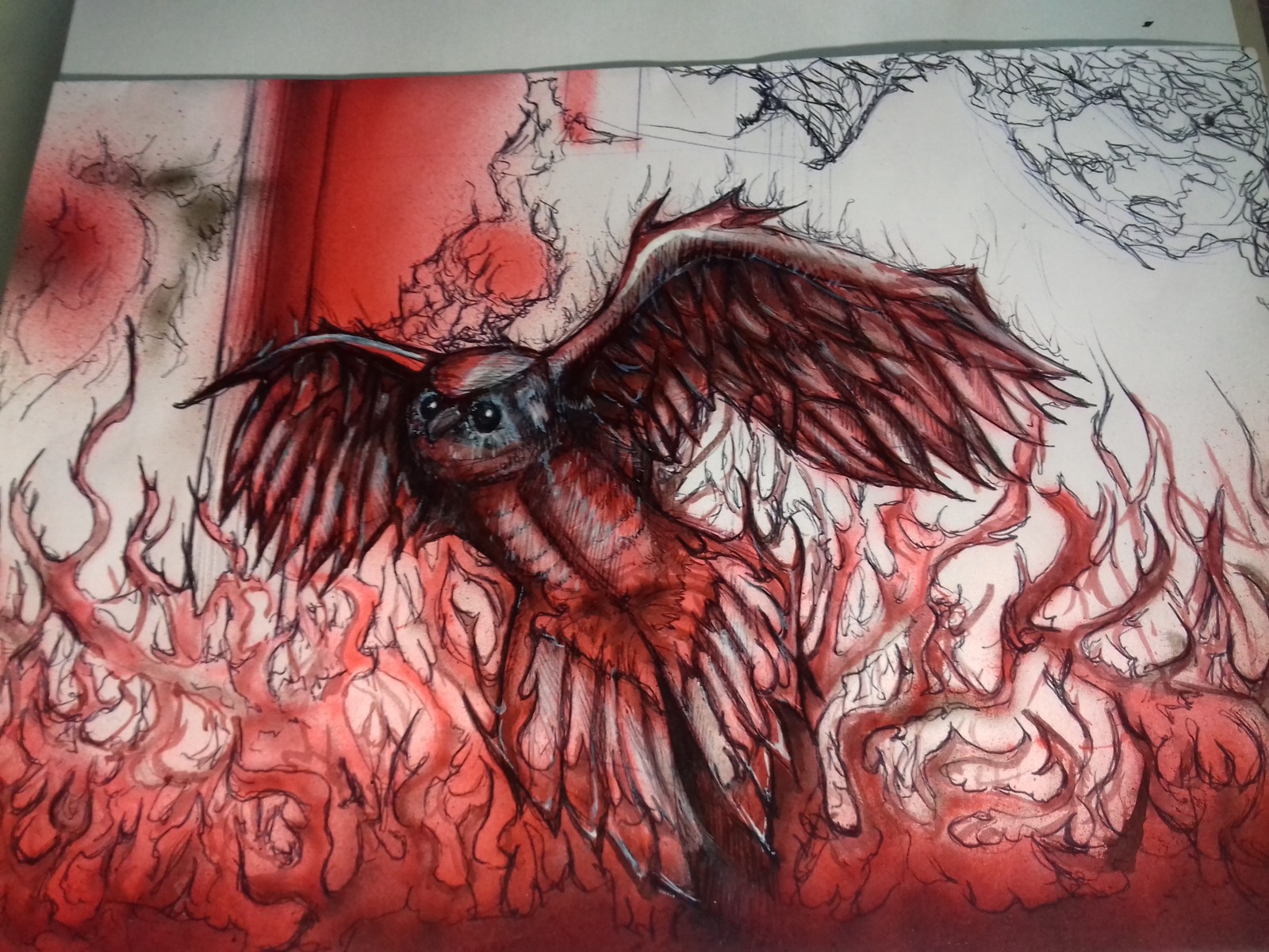 Owl scketch,  watercolor,  arbrush, A5
