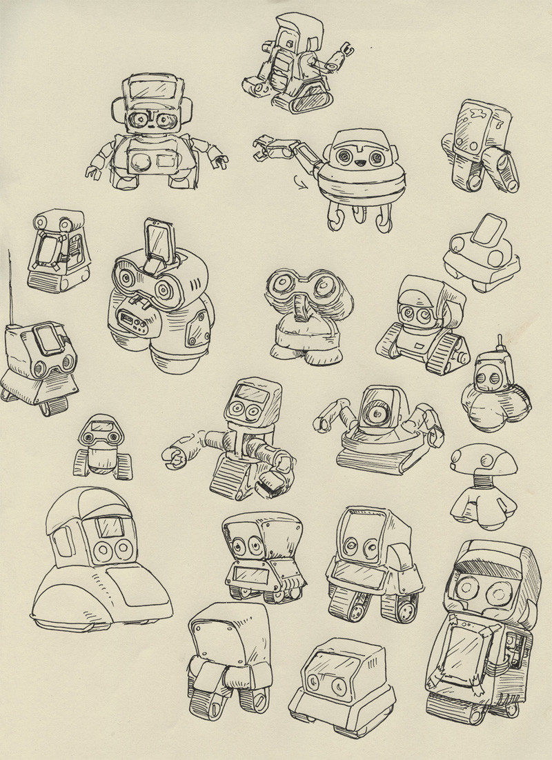 First doodles for the toy-robot sidekick called the 'Baby-Robot'.
