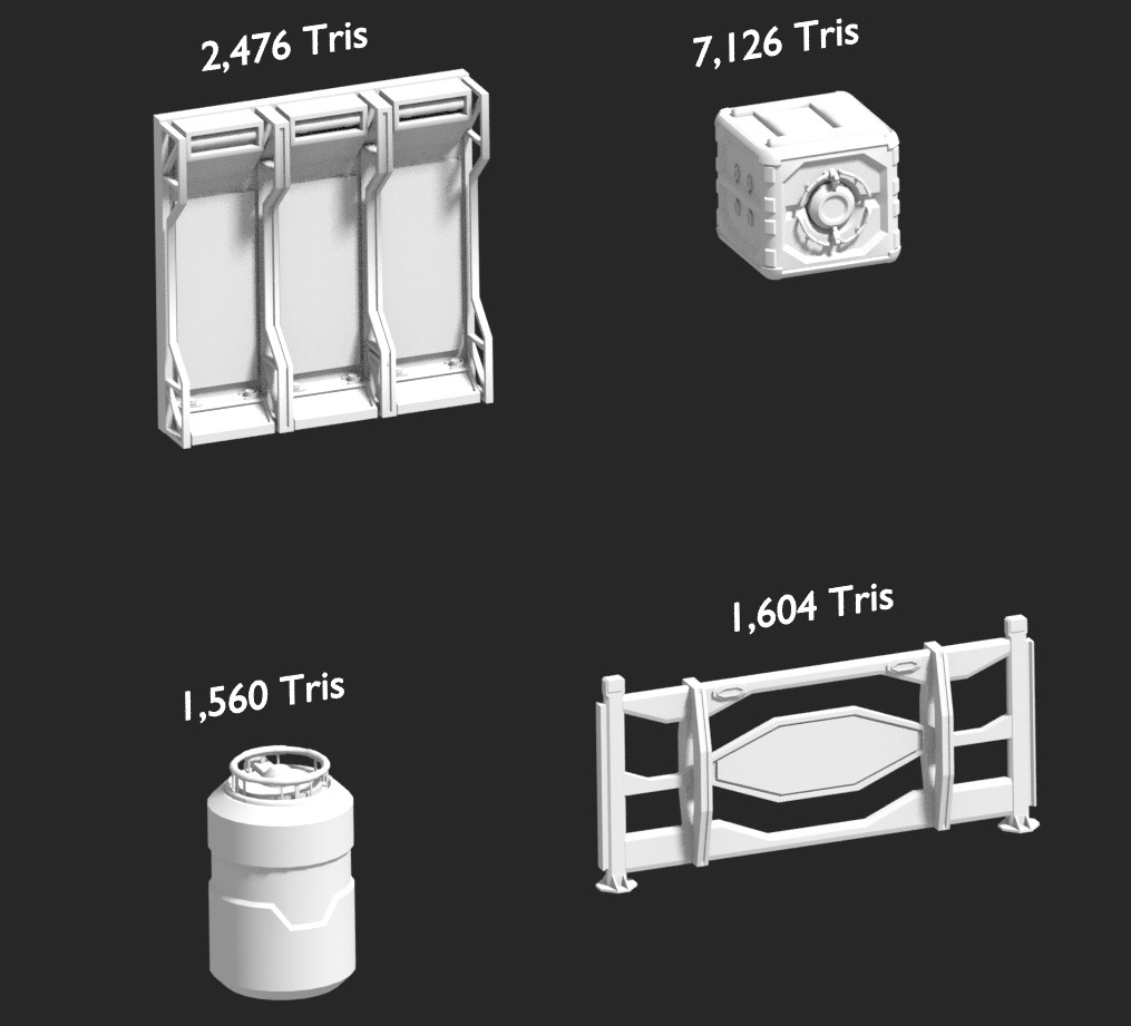 Some assets from the scene, which were originally going to be a sci-fi asset pack.