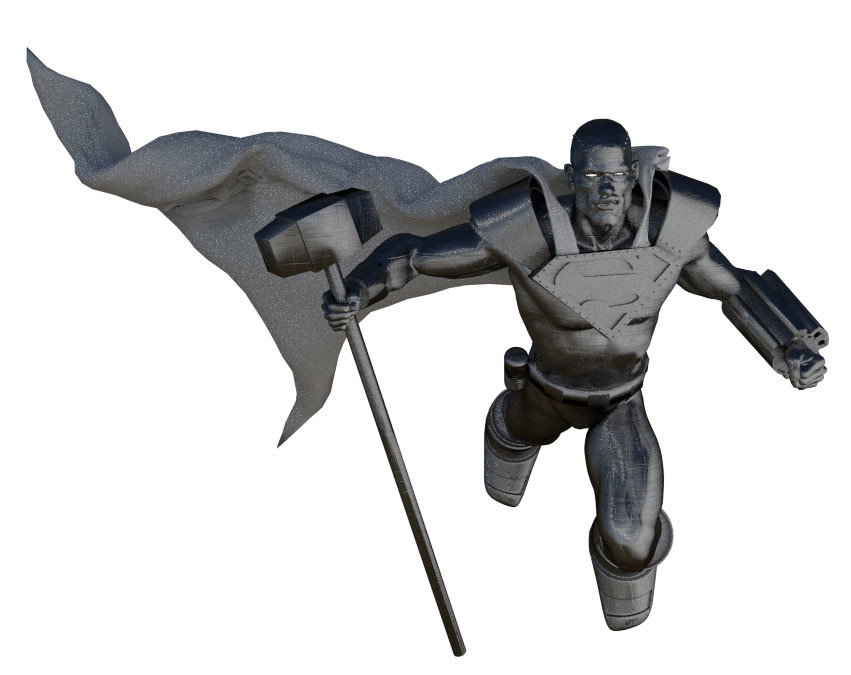 I used Blender's cloth simulator with a little wind force to get the cape flowing.