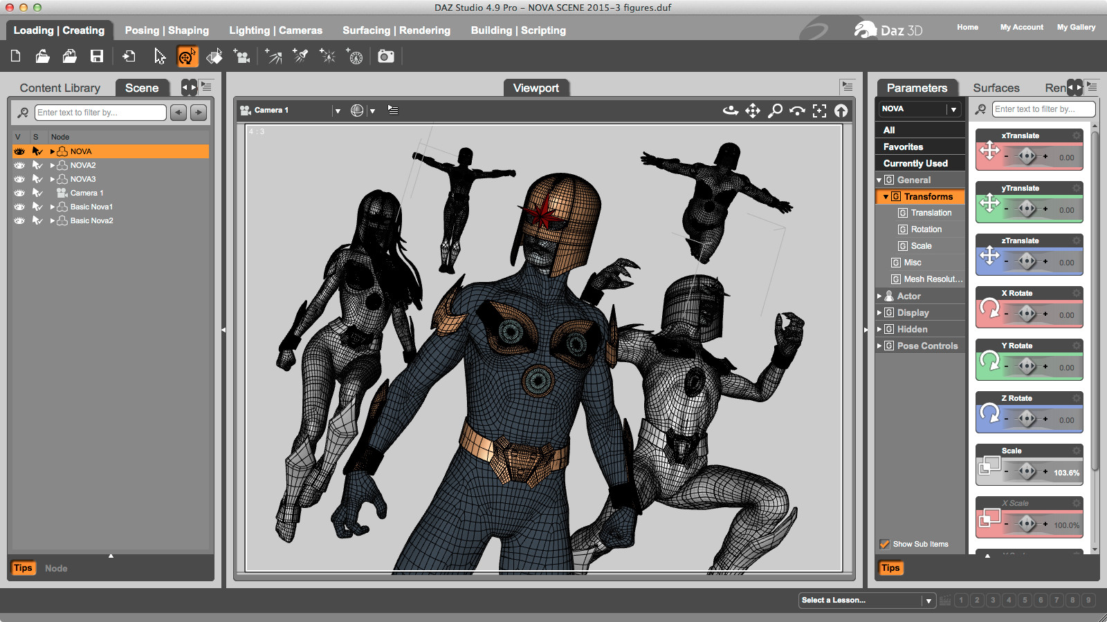 The scene as set up in Daz Studio.