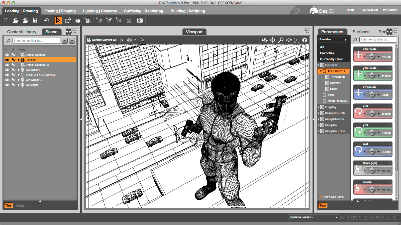 The scene as set up in Daz Studio.