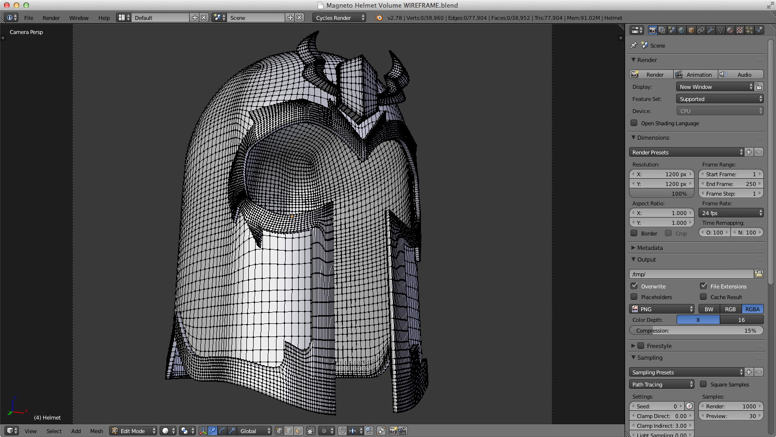 The helmet model in Blender.